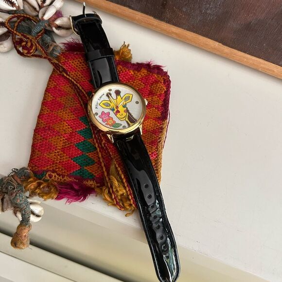 Betsey Johnson Gold and Black Giraffe Watch Leather - Picture 6 of 16